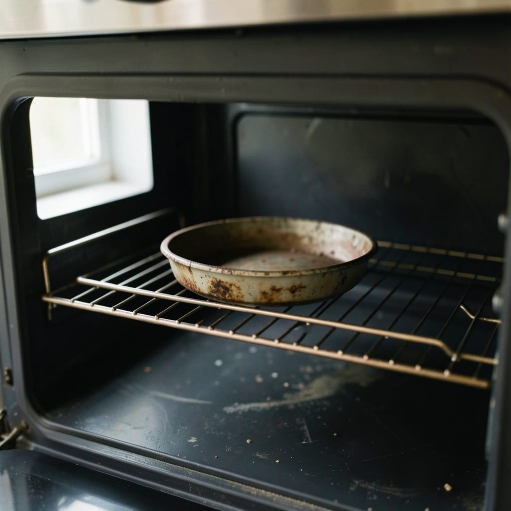 An ordinary home oven with one tin in it